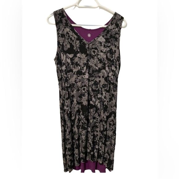 Gaiam Reversible Midi V-Neck Tank Dress Black‎ Floral Or Solid Purple Large - Picture 1 of 7